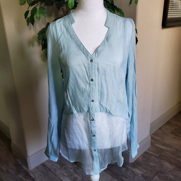 Line & Dot Tops - Line & Dot Blue Semi-Sheer Silk Tunic